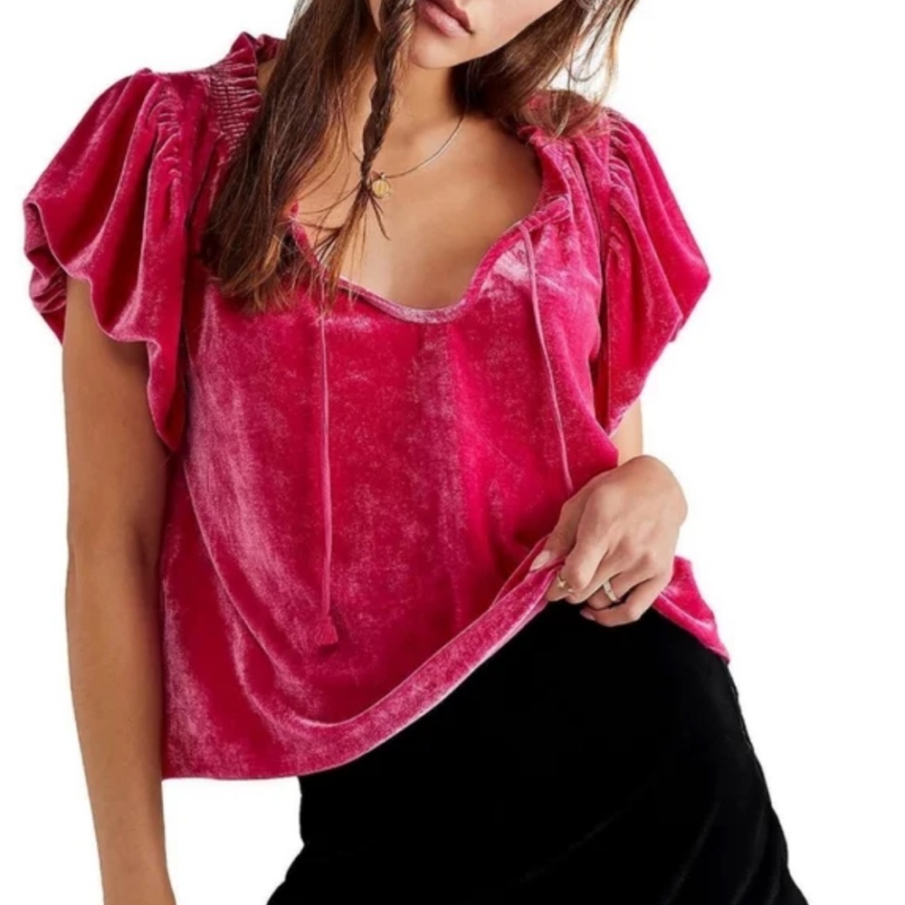 Free People Terese Velvet Crop Top Fushia pink women’s size XS